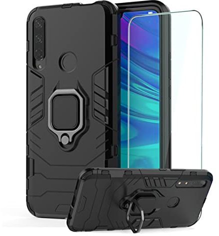 DESCHE kompatibel für Honor 9X Hülle mit Ring, Ringhalterung HandyhülleSchutzfilm, kompatibel mit magnetischer Autohalterung - Schwarz