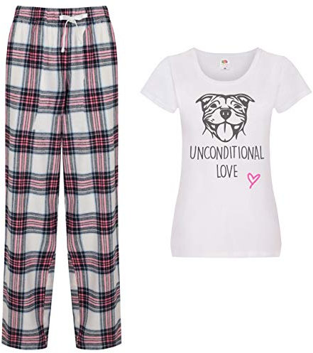 60 Second Makeover Limited Staffy Unconditional Love Pyjamas For Women Ladies Tartan Trouser Bottoms Pyjama Dog Staffordshire Bull Terrier Staffy Gifts Ladies Pjs Pajamas Pink - X Large