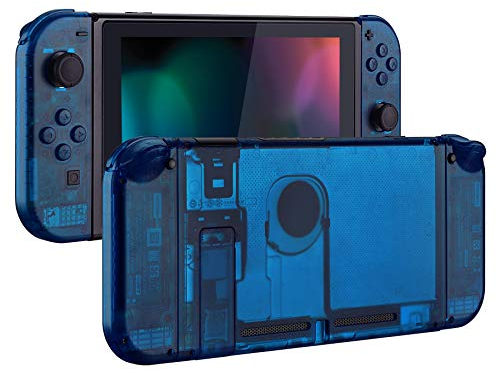 eXtremeRate Transparent Clear Blue Back Plate for Nintendo Switch Console, NS Joy con Handheld Controller Housing with Full Set Buttons, DIY Replacement Shell for Nintendo Switch