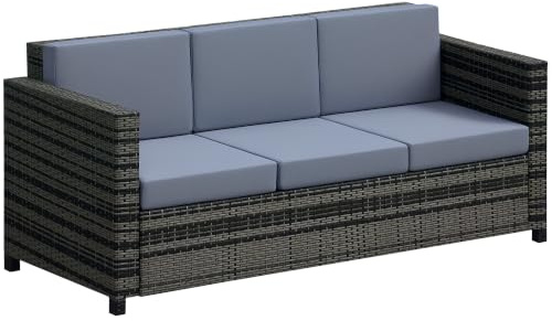 Outsunny 3 Seater Rattan Sofa for Garden Mixed Grey/Grey