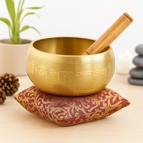 Brahmz Buddhistische tibetische Klangschale Musikinstrument Therapie Meditationsschale (braunes Messing, 15,2 cm)