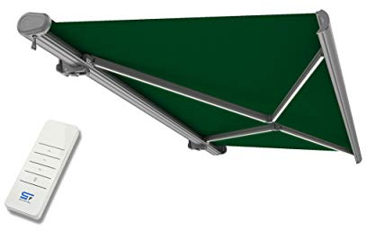 Schartec Premium Kassetten Markise elektrisch mit LED Beleuchtung Kassettenmarkise motorisierte Gelenkarmmarkise bis 500x300cm m (500x300cm, grün)