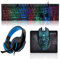 CHONCHOW Set di tastiera, mouse, cuffie e tappetino per mouse da gioco a LED, set di luci arcobaleno cablate per Xbox PS4 PS5 PC Laptop Gamer