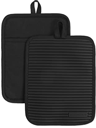 KitchenAid Kitchen Aid Topflappen-Set aus weichem Silikon, gerippt, 17,8 x 22,9 cm, Onyx-Schwarz