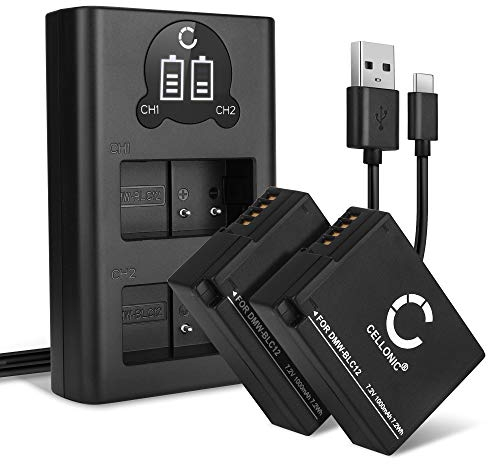 CELLONIC, Akku für Kamera, kompatibel mit Panasonic Lumix DMC-FZ200, DMC-G80, DMC-G81 (7.4V, 1000mAh) 2 Stück + Dual Ladegerät