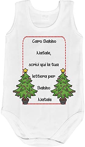 Fupies Body neonato personalizzato con testo lettera a babbo natale con alberi di natale 9 mesi Senza maniche