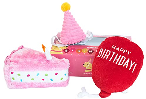 ZippyPaws Geburtstagsbox – Rosa für Hunde | Festliches Hundespielzeug Set mit 4 Überraschungen | Perfekt für den Hundgeburtstag