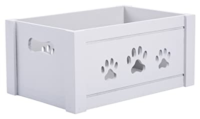 Paw Shaped Cutout Dog Toys Chest Gift Hampers Storage Collection Box Wooden Crates Gift Hampers (Grey, Small)