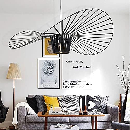Hängeleuchte Vintage Wohnzimmer Led Vertigo Pendelleuchte E27, Schwarz / Weiss / Kupfer Vertigo Lampe 80 100 120 140 Cm, Fiberglas + PU Vertigo Lampenschirm, Deko Wohnzimmer Kronleuchter ,Noir,120cm
