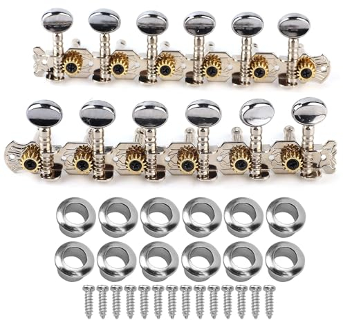 Gitarren-Stimmschlüssel, 12 Saiten Gitarrensaiten-Stimmwirbel Stimmgerät Maschinenkopf 6L 6R Gitarrensaiten-Stimmschlüssel Kopf Offener Stimmwirbel Musikinstrumententeile für Akustik- oder E-Gitarre