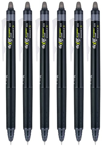 PILOT FriXion Synergy Clicker Retractable & Erasable Gel Ink Pens, 0.5mm Extra Fine Point, Black Ink, 6-pack