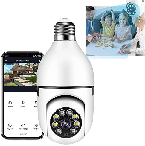 MIAOLLUN Light Bulb Camera, 1080P Wireless Wifi Security Camera 360 Degree Panoramic Smart Home Surveillance Camera with Real-Time Motion Detection And Alerts Light Socket Camera