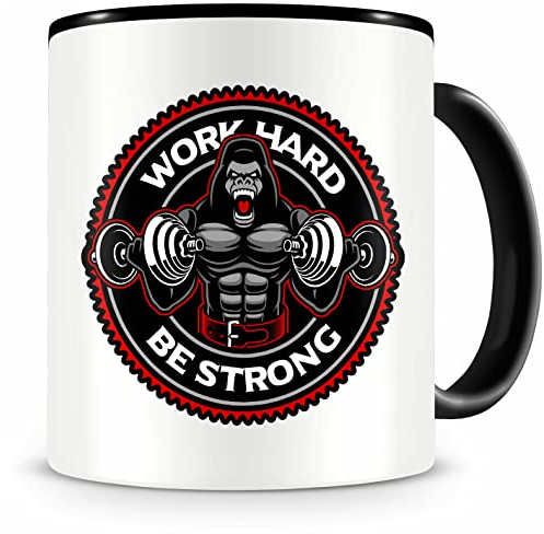 Samunshi® Tasse mit Motiv Gorilla Bodybulding Work Hard Kaffeetasse Lustige Tassen zum Geburtstag für Fitness Kraftsport Hantel Bodybuilding Fans