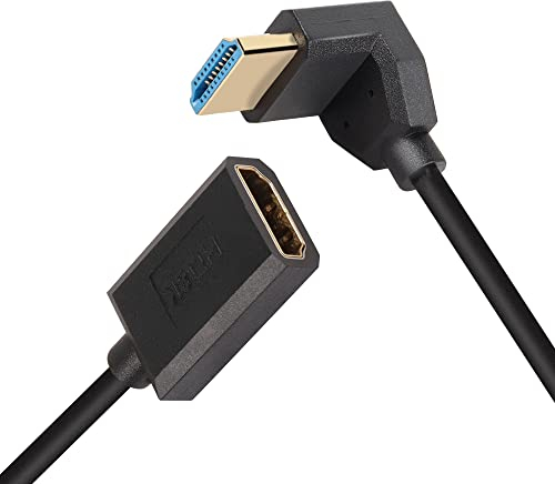 PNGKNYOCN Cavo corto HDMI 8 K, 1FT/0,3 m 90 gradi ultra alta velocità verso l'alto curva HDMI 2.1 maschio a femmina cavo di prolunga supporto 8K a 60Hz, HDR dinamico, HDCP 2.2 e 2.3, eARC (Up Bend)