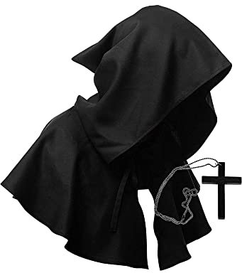 MAKFORT Halloween Umhang Unisex Mittelalter Kurzhaube Kapuzenmantel Devil Cape Wicca heidnische Kapuze Cosplay Maskerade Vampir Kostüm