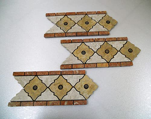 Greca Mosaico Marmo su Rete - Cm 14X31 – Multicolore - Pz 3