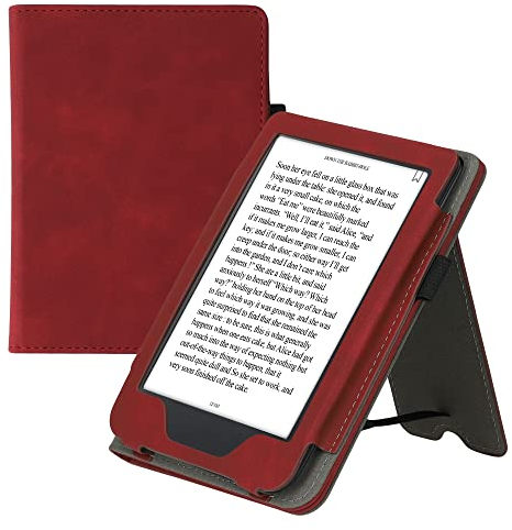kwmobile Flip Hülle kompatibel mit Kobo Clara 2E / Tolino Shine 4 - Handschlaufe - Cover Dunkelrot
