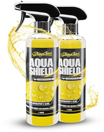 ShinyChiefs AQUA SHIELD - NASSVERSIEGELUNG - hydrophobe Keramikbeschichtung | für nahezu alle Fahrzeugoberflächen - Si02 Auto-Versiegelung mit Hochglanz-Effekt - KFZ Versiegelung, 2x 500ml