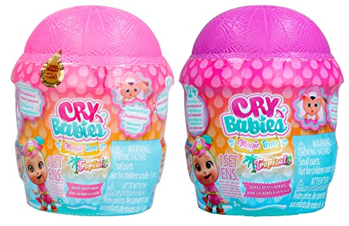 IMC Toys CRY Babies Magic TEARS Tropical Beach Babies Pack | 2 Überraschungspuppen zum Sammeln, die mit Swimsui echte Tränen weinen & 14 Zubehör – Spielzeug für Mädchen und Jungen ab 3 Jahren