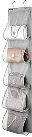 ANZORG Over Door Hanging Purse Organizer Handbags Holder with 5 Easy Access Pockets Organizer Storage for Towel Scarf Umbrella (MESH)