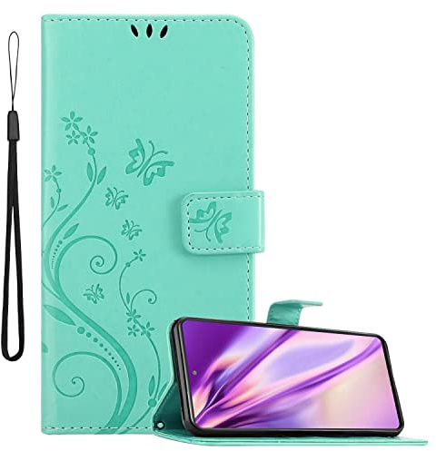 Cadorabo Hülle kompatibel mit Samsung Galaxy S20 FE in FLORAL TÜRKIS - Schutzhülle im Blumen Design mit Magnetverschluss, Standfunktion und Kartenfächern