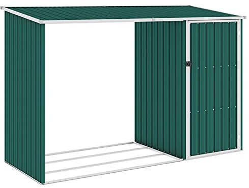 Keketa Garten Brennholzlager Kaminholzunterstand Brennholzregal Unterstand Gerätehaus Schuppen 2-in-1 Gartenschuppen Ohne Boden Grün 245x98x159 cm Verzinkter Stahl