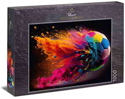 Ulmer Puzzleschmiede - Fußball-Puzzle Volltreffer - Bunt Explodierender Fußball Als Schillernd Inszeniertes Spektakel - Aus Der Kollektion Farben & Fantasy, Qualität Made in Germany