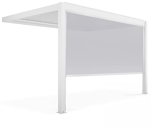 Oviala Pergola bioclimatique adossée Blanche 3x4m et 1 Store 3,73 x 2,34 m