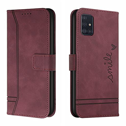 Trugox Handyhülle für Samsung Galaxy A71 / SM-A715 Hülle Klappbar Klapphülle mit Kartenfach Handytasche Handy Schutzhülle Tasche Leder Wallet Flip Case Slim Book Cover - Bordeauxrot