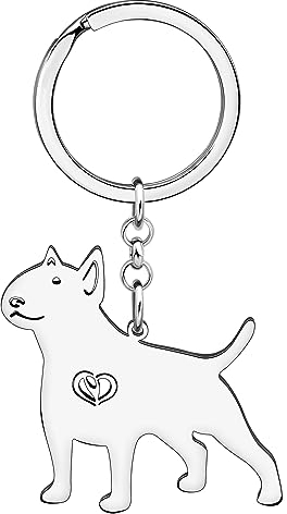 WEVENI Niedlicher Hunde-Schlüsselanhänger, 18 Karat vergoldet, Edelstahl, Schlüsselanhänger, Ring, Zubehör, Charms, Hundeliebhaber, Geschenke für Frauen und Mädchen, Versilberter Bullterrier, 44mm x