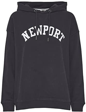 OXMO OXCOLISA Damen Kapuzenpullover Hoodie Pullover mit Kapuze 100% Baumwolle College-Look Frontprint überschnittene Ärmel, Größe:2XL, Farbe:Black (194007)