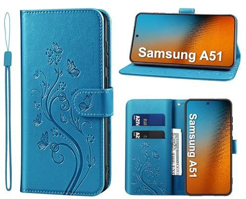 KRAFTCARE Handyhülle für Samsung A51 4G Hülle, für A51 Hülle mit Kartenfach Geld Slot Ständer Magnetic Closure, Flip Case Leder Schutzhülle Tasche Handyhülle für A51 4G Hülle, Blau