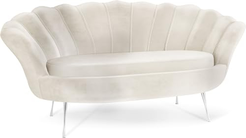 WFL GROUP Samt Muschel Sofa mit Golden oder Silber Metallbeinen - Weicher 2-Sitzer Couch für Wohnzimmer - Elegant Polstersofa Muschelform - Soft Cloud Set - Silber Beinen - Beige
