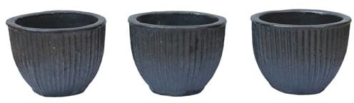STONE art & more 3er Set Kleiner Pflanztopf Pflanzgefäß Blumentopf Linea Ø 14cm anthrazit glasiert frostfest, traditionelle Handarbeit aus Vietnam