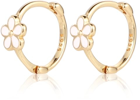 925 Sterling Silber Creolen Gänseblümchen, Creolen Blumen Stilvoll Runde Gänseblümchen Schmuck Klein Floral Knorpel Creolen für Frauen Durchbohrte Knorpelohrringe Creolen Geschenke (Gold)