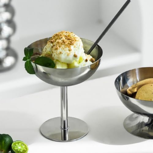 Gavigain Stainless Steel Ice Cream Goblet, Dessert Bowl, Ideal for Ice Cream, Salad, and More, Silver, Round, 10 x 11 x 6.8 cm / 3.9 x 4.3 x 2.7 in