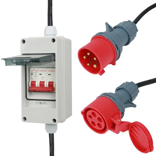 CEE Adapter 63A to 32A, 400V 63A to 32A with Fuse 32A, Coupling High Current, 5G4/5G6 5P CEE Power Adapter Plug and Socket with Circuit Breaker