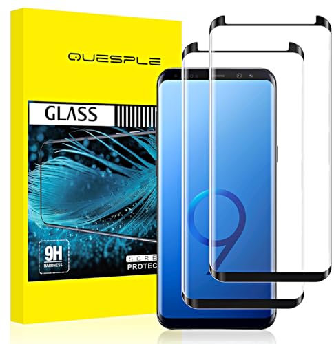 QUESPLE [2 Pièces Verre Trempé pour Samsung Galaxy S9, Haute Qualité 3D Incurvé Couverture Complète, Dureté 9H, sans Bulles, Film Protection écran Compatible avec Samsung S9