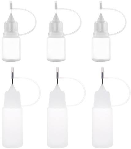 6 Pcs Nadelflaschen-Set, Dosierflasche, Nadelflasche,Quetschflasche Klein,Spritzflasche,Plastikflasche, Kleber zum Auftragen präziser Leimmengen, DIY-Feder 5ml/10ml