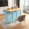 Azkoeesy Carrito de cocina con 5 ruedas, isla de cocina con encimera expandible, armario de cocina, carrito de servicio, 3 cajones y 6 estantes, 139 x 91,5 x 46-71 cm (azul)