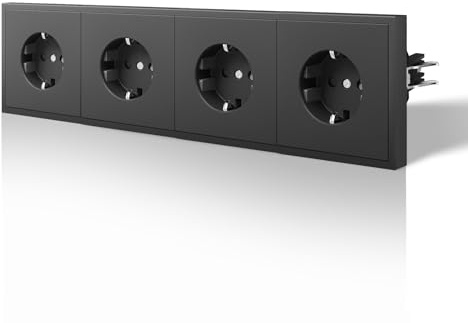 BSEED Enchufe de Pared con Garfio,Mate Enchufes Empotrable Estándar,Seguridad Infantil,Fácil Instalación,C-Series,4 Enchufes,290mm Gris