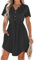 AUSELILY Summer Dresses for Women UK Casual V Neck Short Sleeve Drawstring Midi Dresses with Pockets Black 2XL