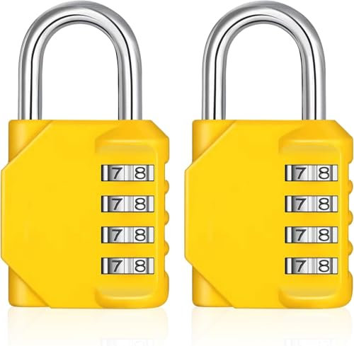 SNZ Lot de 2 Cadenas Code 4 Chiffres Antivol, pour Casier, Hangar, École et Salle de Sport avec Code Numérique - Cadenas Casier et Chaîne Cadenas Robuste et Sécurisé (Jaune)