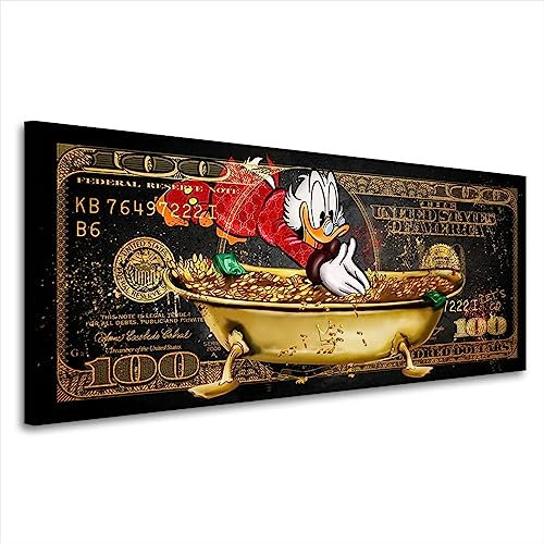 Kunstgestalten24 Dagobert Badewanne Dollar Bild Pop Art Style Leinwandbild | Kunstdruck | Wanddeko | Street Art | Gemälde | Comic Bilder | Wandbild Leinwand Modern 50x20x2cm