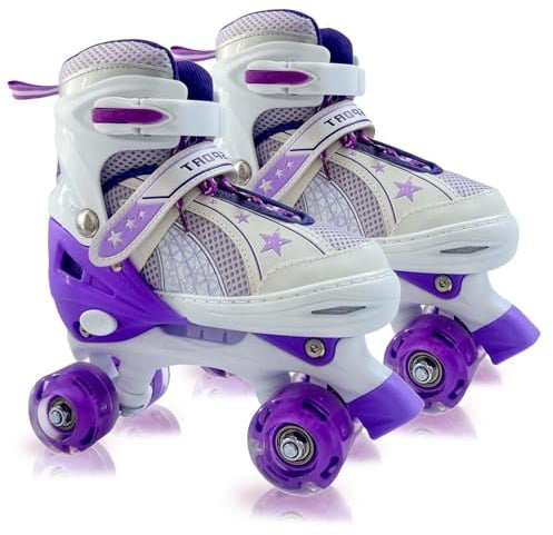 Rollschuhe für Mädchen Altersgruppen 4-6, 5-8, 8-12 Jahre - Verstellbare Kinderrollschuhe für Kleinkinder, Anfänger, Innen- und Außenbereich (702-Lila, S(28-31 EU/175-205 mm))