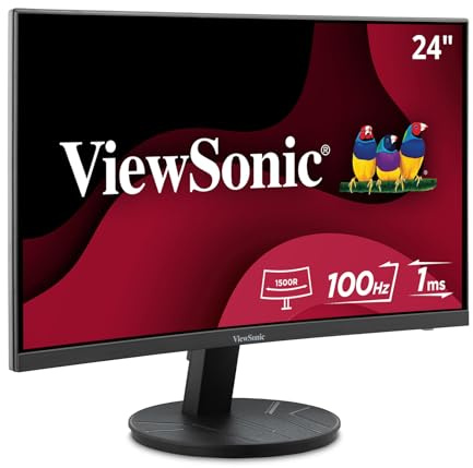 ViewSonic VA2416C 24 Inch 1080p Curved Monitor, Frameless Design with Variable Refresh Rate for Home Entertainment, HDMI, and DisplayPort Inputs
