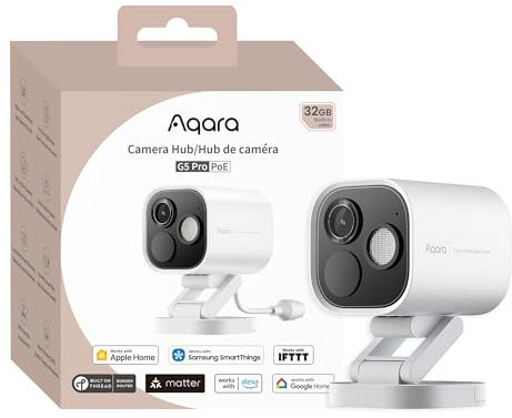 Aqara Camera Hub G5 Pro PoE Cámara de seguridad versión global: 2.6K Ultra HD con detección de IA, visión nocturna a todo color, video seguro HomeKit, IP65 resistente a la intemperie y soporte