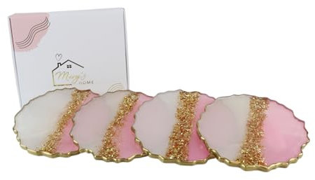 Lot de 4 sous-verres en résine faits à la main en forme de géode - Dessous de verre élégants - Rose