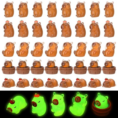 Camptrip 40 Stück Mini Capybara Figuren Leuchtende Dunkeln Tortendeko | 5 Verschiedene Stile, Resin‑Material,Für Puppenhäuser, Kuchen Desktop Outdoor, Praktisches Mini‑Dekospielzeug