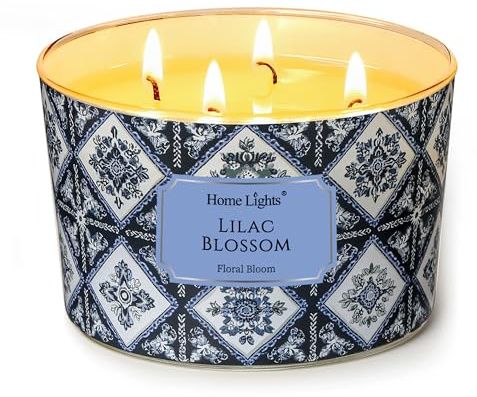 Home Lights Duftkerzen im glas 510g Soja Kerzen 4-Wick Kerzengläser Aromatherapie, Rauchfrei, 50h vollverbrannte Duftkerze Fliederblüte
